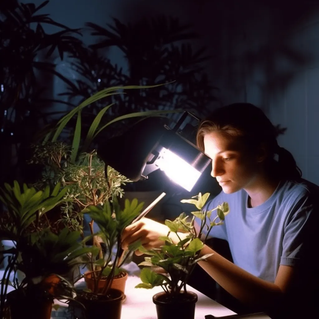 une personne pratiquant la détection d'énergie sur une plante ou un animal