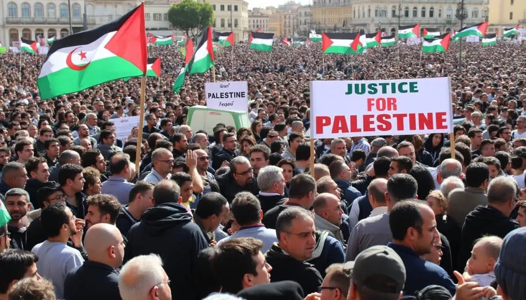 des milliers de marocains unis dans une grande mobilisation pour montrer leur solidarité indéfectible envers le peuple palestinien.