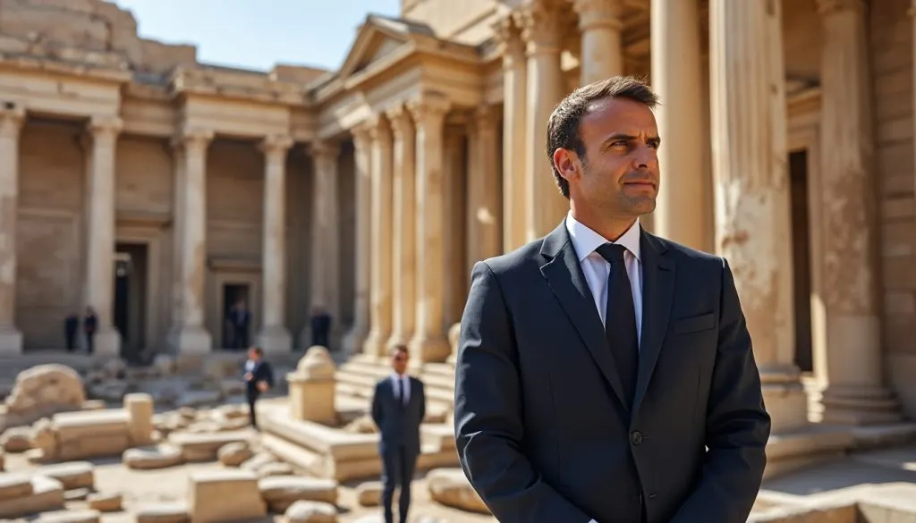 emmanuel macron réalise une visite historique en syrie, marquant la première présence d'un dirigeant européen dans le pays depuis vingt ans, signe d'un tournant diplomatique majeur.
