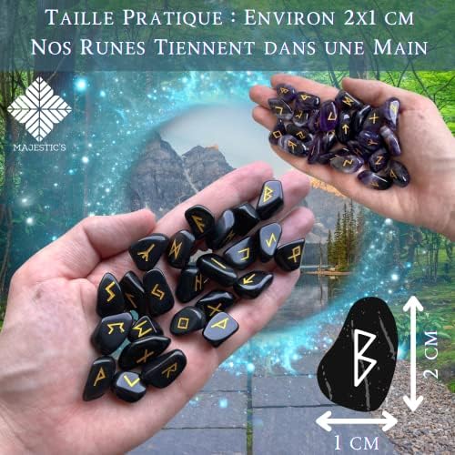 runes viking divinatoires en pierre de lune naturelle de majestic pack prêt à utiliser avec sac noir & ebook (pdf)