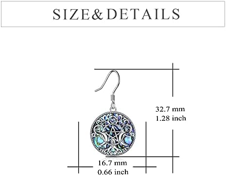 pentacle de protection en argent sterling : boucles d'oreilles déesse triple lune, talisman magique wiccan, bijoux arbre de vie pour femmes et hommes