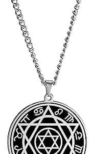 pentacle de protection collier talisman sceau de salomon, amulette 12 constellations bijou juif en acier inoxydable