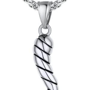 pentacle de protection : pendentif porte bonheur corne italienne piment en acier inox/or