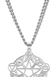 pentacle de protection en acier inoxydable bijoux wicca pagan: pendentif pentagramme arbre de vie pour femme par teamer