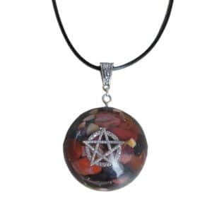 pentacle de protection wicca collier orgonite agate rouge & hématite bijoux Énergétiques pour homme/femme