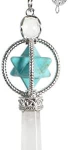 merkaba pendule en cristal turquoise et blanc: guérison reiki, radiesthésie, méditation Équilibrée