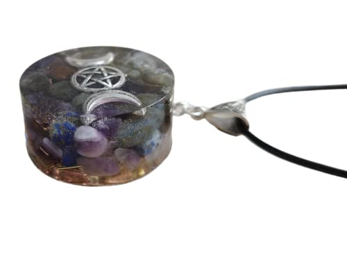 pentacle de protection wicca en labradorite, améthyste & lapis lazuli pendentif triple déesse lune pour hommes et femmes