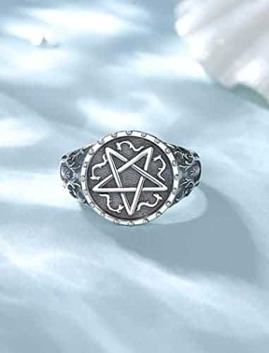 superbe bague ajustable argent 925 avec pentagramme de protection, modèle serpent à deux têtes