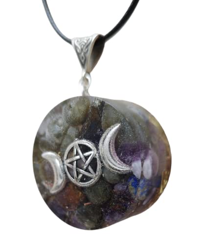 pentacle de protection wicca en labradorite, améthyste & lapis lazuli pendentif triple déesse lune pour hommes et femmes
