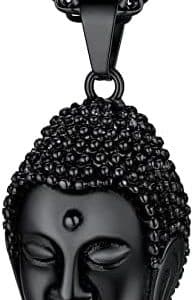 pendentif protection bouddhiste, collier homme tête de bouddha en acier/or, chaîne ajustable 55+5cm
