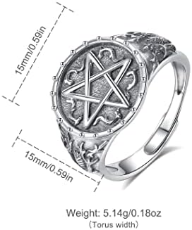 superbe bague ajustable argent 925 avec pentagramme de protection, modèle serpent à deux têtes