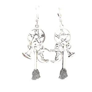 pentacle protection wicca boucles d'oreilles ethnicfeather avec symboles magiques