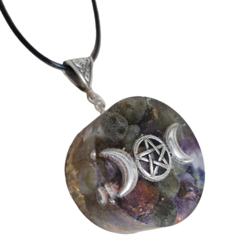 pentacle de protection wicca en labradorite, améthyste & lapis lazuli pendentif triple déesse lune pour hommes et femmes