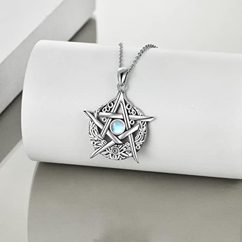 pentacle protecteur en argent sterling et pierre de lune, collier wicca unique pour femmes urone