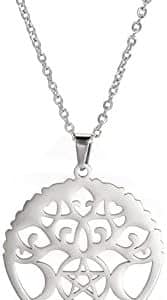 pentacle de protection en acier inoxydable : collier arbre de vie celtique avec triple lune bijoux wiccan parfait pour homme & femme