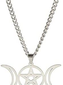 pentacle de protection : collier amulette triple lune cadeau sorcellerie pour femmes et filles