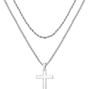 collier pentacle de protection yadoca avec croix en acier inoxydable bijoux religieux noir, argent, or pour hommes et femmes