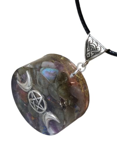 pentacle de protection wicca en labradorite, améthyste & lapis lazuli pendentif triple déesse lune pour hommes et femmes