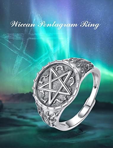superbe bague ajustable argent 925 avec pentagramme de protection, modèle serpent à deux têtes