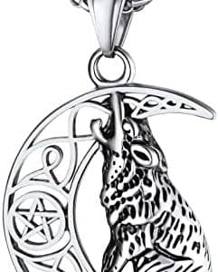 collier viking en acier noir avec pendentif loup féroce bijou amulette de protection bandmax