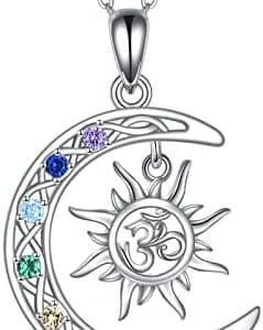 pentacle de protection : collier soleil et lune celtique en argent sterling cadeau yoga pour femmes