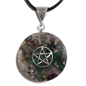 pentacle de protection orgonite collier wiccan avec labradorite, améthyste & agate verte bijoux homme/femme pierres précieuses