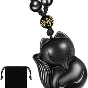 pentacle de protection renard obsidienne: collier porte bonheur et cristal guérisseur naturel