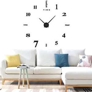 horloge murale métallique 3d moderne yolistar diy pendule silencieuse & sticker miroir décoration noir pour bureau & domicile