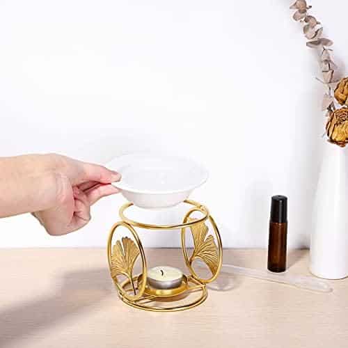 diffuseur d'arômes olegei doré: brûleur d'huiles essentielles en métal avec bol en céramique accessoire déco luxueux pour bureau et chambre