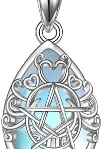 pentacle de protection: collier triple lune en argent sterling avec pendentif opale/turquoise, bijoux wiccan magique pour homme et femme