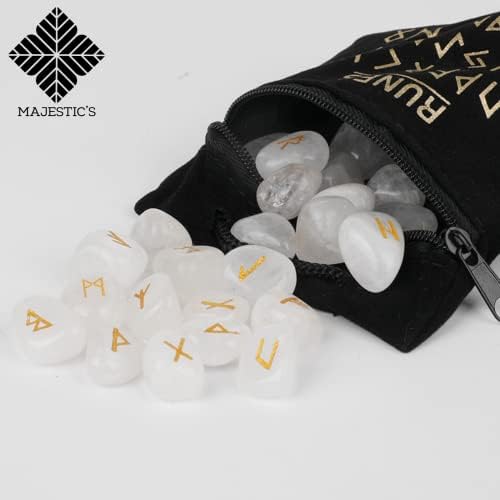 rune divinatoire viking en quartz blanc cristal de roche pack majestueux + sac noir + ebook
