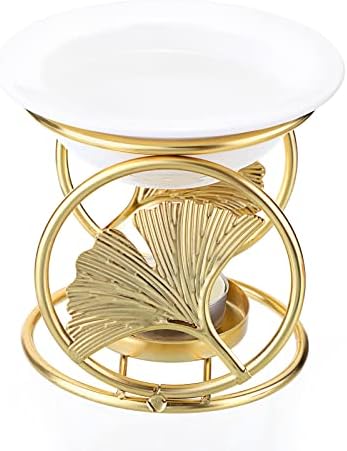 diffuseur d'arômes olegei doré: brûleur d'huiles essentielles en métal avec bol en céramique accessoire déco luxueux pour bureau et chambre