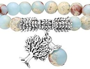 bracelet Élastique pentacle protection 8mm perle d'Énergie, chakra, lithothérapie avec pendentif arbre de vie pour yoga Équilibre unisexe