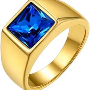 pentacle de protection: chevalière zirconium acier noir/bleu goldchic