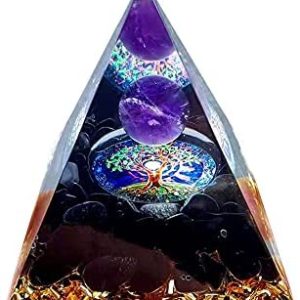 orgonite pyramide 7 chakras elément de décoration spirituelle pour méditation, yoga et divination avec cristal d'améthyste