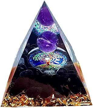 orgonite pyramide 7 chakras elément de décoration spirituelle pour méditation, yoga et divination avec cristal d'améthyste