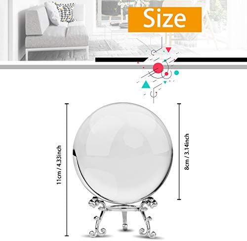 cristal k9 puissant de merrynine: boule de médium 80mm avec support métallique pour photographie et décoration
