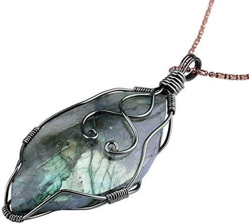 collier pendentif labradorite : bijou semi précieux en cuivre, pierre de protection naturelle lithothérapie