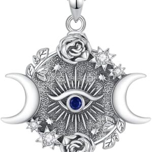 pentacle de protection celestia collier sorcière argent 925 avec pendentif lune et déesse hecate bijou wicca féminin