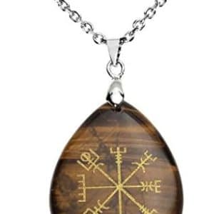 pentacle de protection: collier pendentif rune viking & boussole vegvisir pierre naturelle qgem