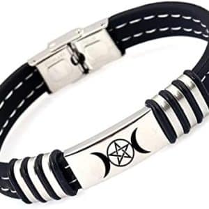 bracelet pentagramme wicca en silicone triple lune protection puissante