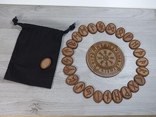 runes divinatoires en bois noyer 'vegvísir' lot de 25 pièces haute qualité
