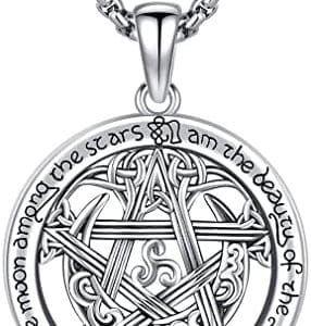 collier pentacle de protection en argent 925 | triple lune, tortue & ancre | bijou wiccan pour femme