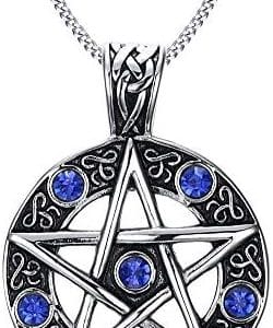 collier pentacle de protection acier inoxydable amulette celtique gothique wiccan, bijou homme garçon