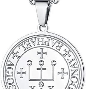 pentacle de protection : collier 7 archanges en acier/or/noir bijou religieux personnalisable