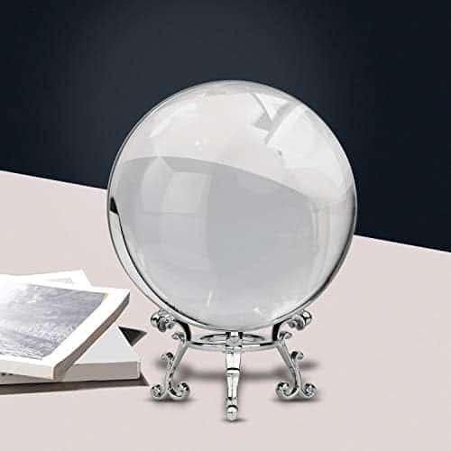 cristal k9 puissant de merrynine: boule de médium 80mm avec support métallique pour photographie et décoration