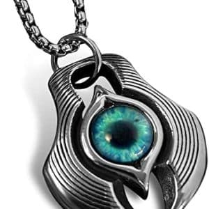collier bahamut hexagonal avec tête de mort pentacle protecteur anti mauvais œil pour homme & femme