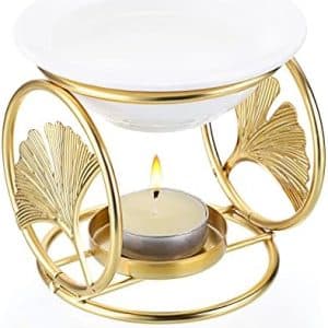 diffuseur d'arômes olegei doré: brûleur d'huiles essentielles en métal avec bol en céramique accessoire déco luxueux pour bureau et chambre