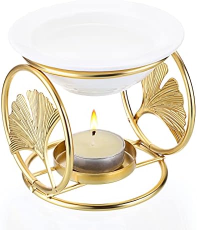 diffuseur d'arômes olegei doré: brûleur d'huiles essentielles en métal avec bol en céramique accessoire déco luxueux pour bureau et chambre