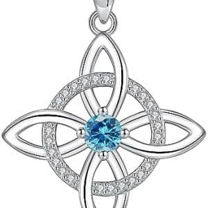 pentacle de protection : collier nœud wiccan en argent 925 avec pierre de naissance bijoux celtique pour femme ou fille